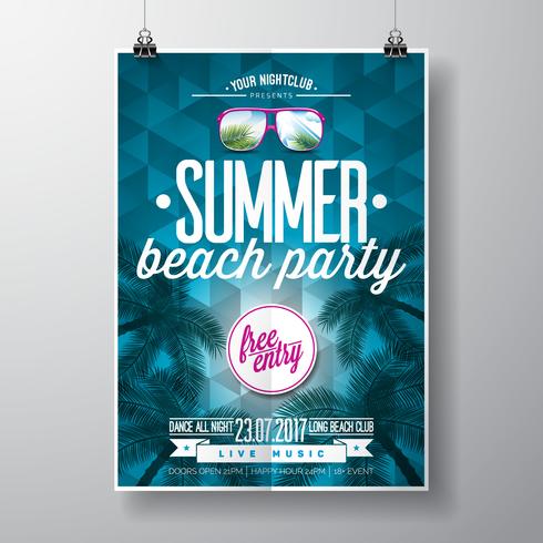 Vector Summer Beach Party Flyer Design con elementos tipográficos