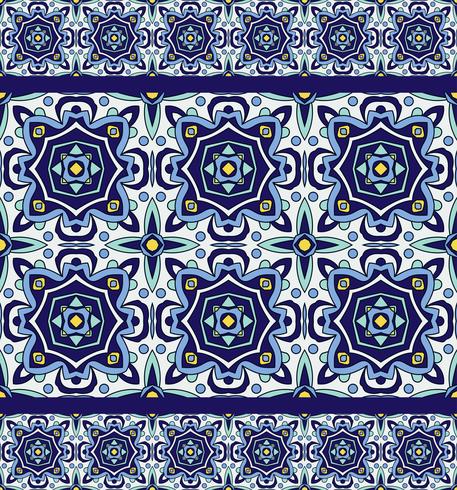 Blue ornament traditional Portuguese azulejos. Oriental seamless pattern  vector