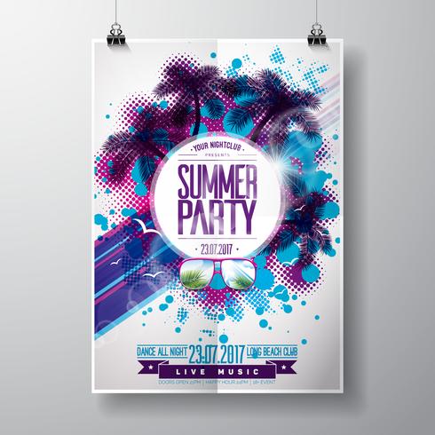 Vector Summer Beach Party Flyer Design con elementos tipográficos