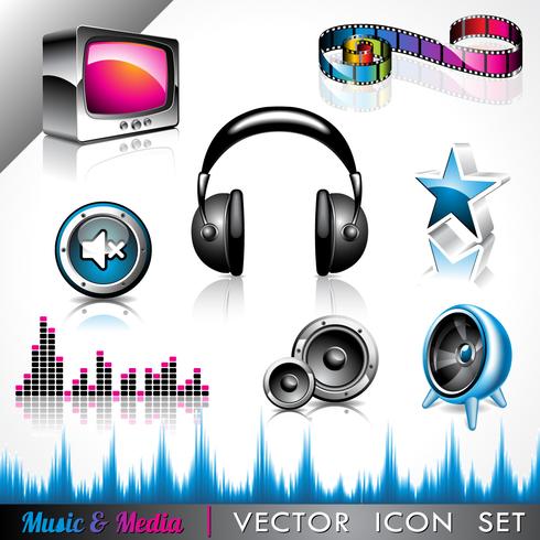 Colección de iconos con un tema de música y medios de comunicación. vector