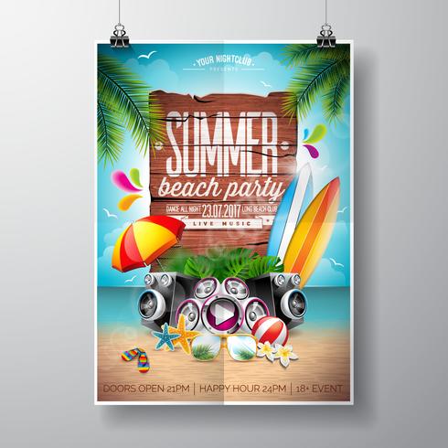 Vector Summer Beach Party Flyer Design con elementos tipográficos