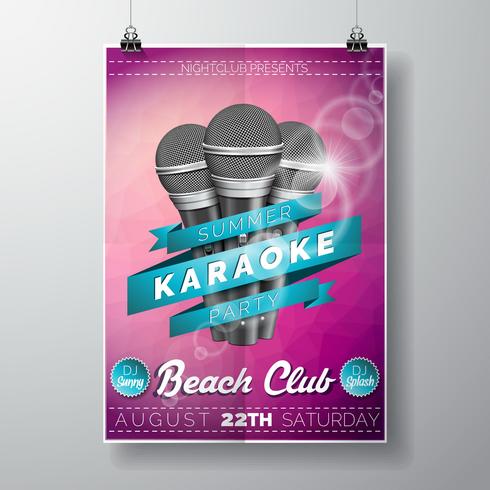 Vector ilustración de volante sobre un tema de fiesta de karaoke de verano con micrófonos