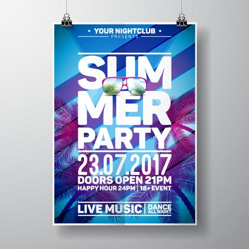 Vector Summer Beach Party Flyer Design with typographic elements