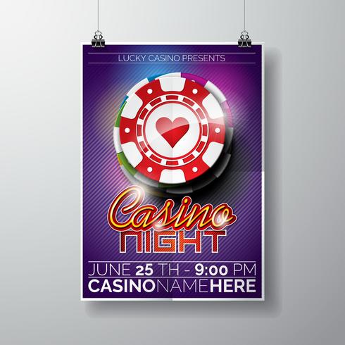 Vector el diseño del aviador del partido en un tema del casino con las virutas y el texto de typographyc