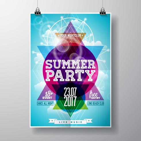 Vector Summer Beach Party Flyer Design con elementos tipográficos