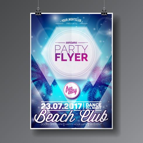 Vector Summer Beach Party Flyer Design con elementos tipográficos