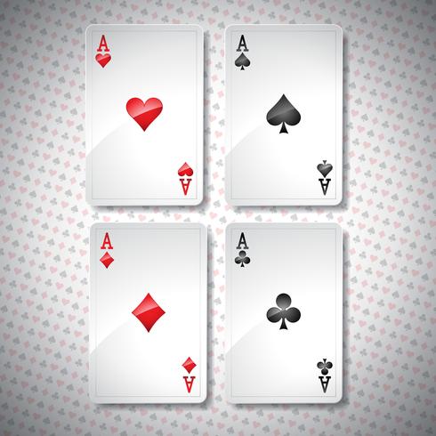 Vector el ejemplo en un tema del casino con jugar a tarjetas del póker. Poker set ases plantilla