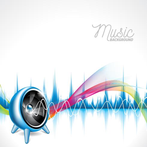 Vector illustration on a musical theme with speaker on abstract wave background.