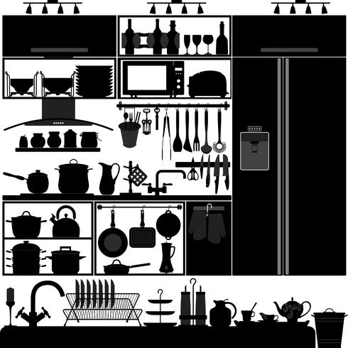 Utensilios de cocina de diseño de interiores. vector