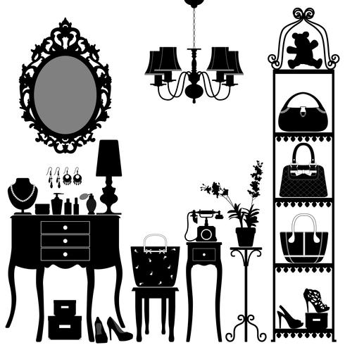 Woman Cosmetic Accessories Room Furniture.  vector
