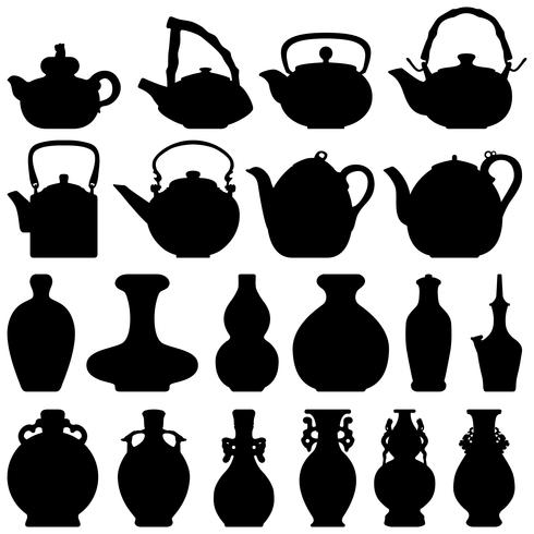 Tea Teapot  Wine Bottle. vector