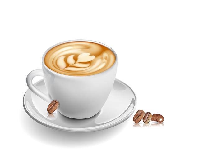 Cup of coffee on glass table on white background. 340838 Vector Art at