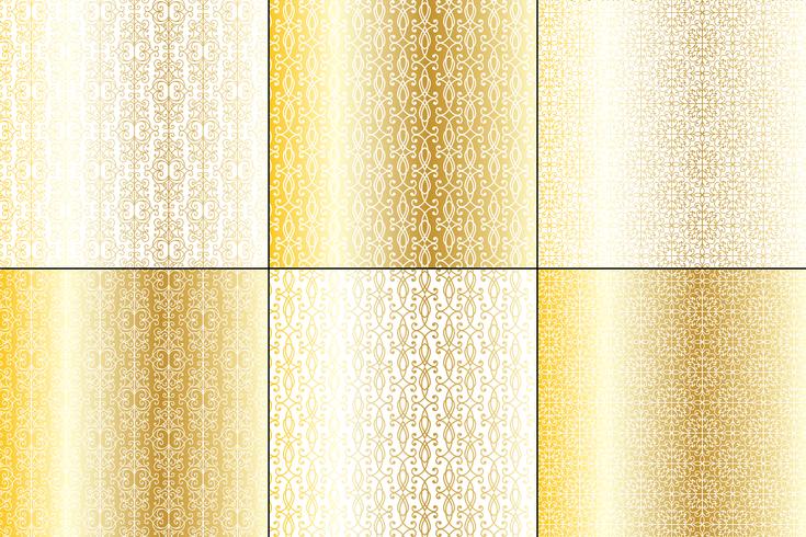 metallic gold and white wrought iron patterns vector