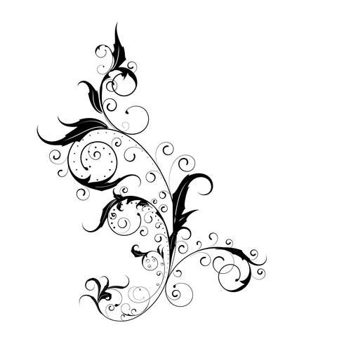 Flowers ornamental beautiful and swirls design element silhouette in black. vector