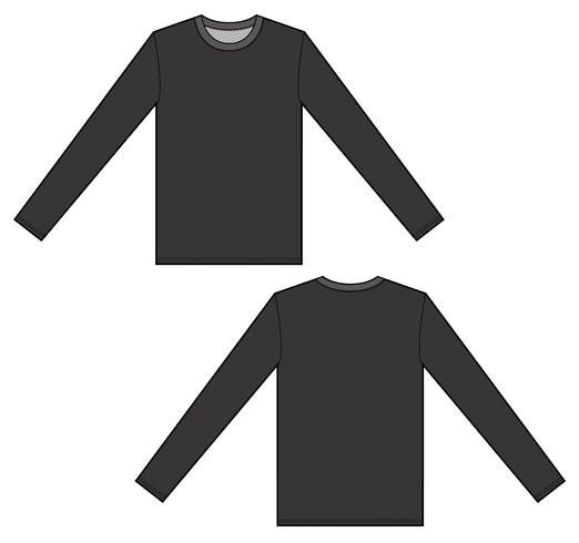 LONG SLEEVE TEE fashion flat technical drawing template - Download Free ...