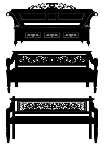 Antique Bench Furniture in Silhouette.  vector