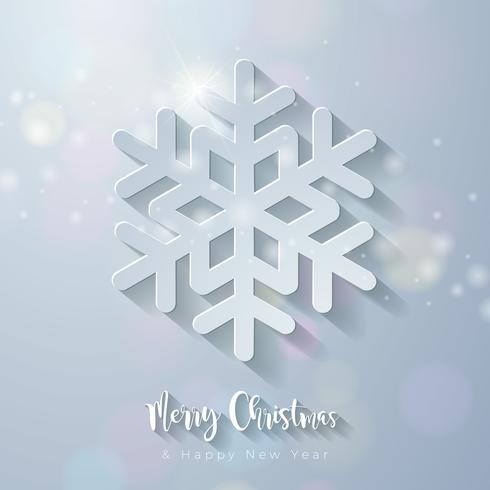 Ilustración feliz navidad con copos de nieve recortables vector