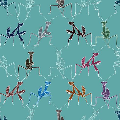 Colorful mantis on white seamless background. vector