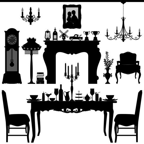 Comedor Muebles Antiguos Tradicionales. vector