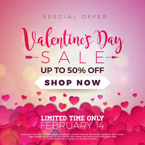 Valentines day sale background with red hearts vector