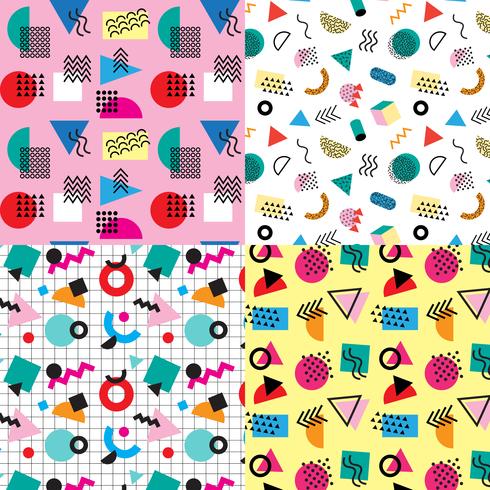 memphis style seamless patterns vector