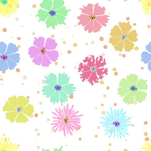 Colorful flower seamless background with hand drawing. vector