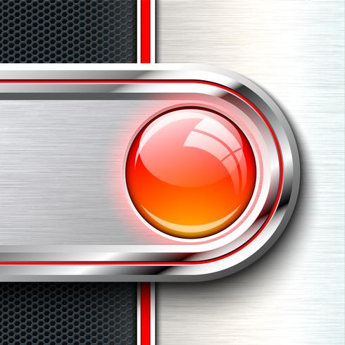 Red glass button on monochrome solid material sheet. vector