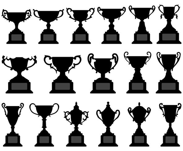 Copa de trofeo silueta negro conjunto. vector