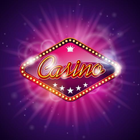 Casino lighted sign with light shining behind vector