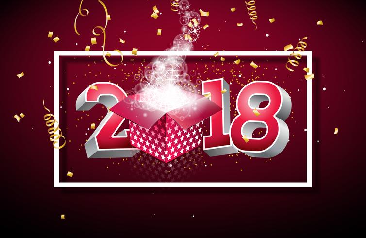 Happy New Year 2018 Illustration with open Gift Box vector