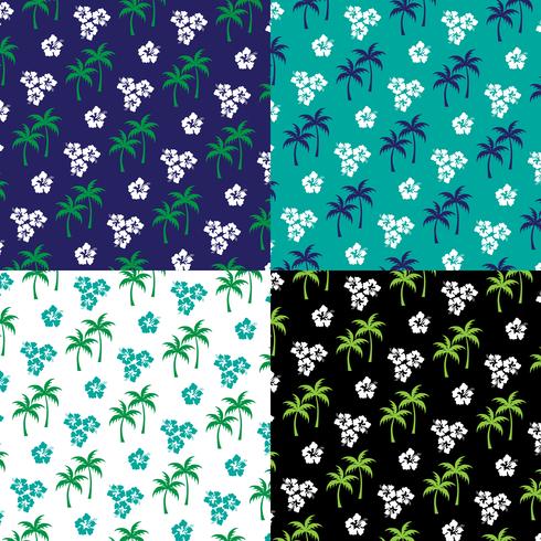 palm trees and hibiscus patterns vector