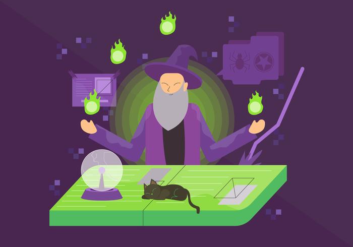 Wizard Doing Magic Ritual Vector Character Illustration