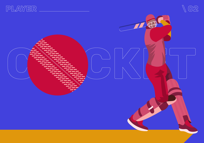 Cricket Player Character Vector Flat Illustraion