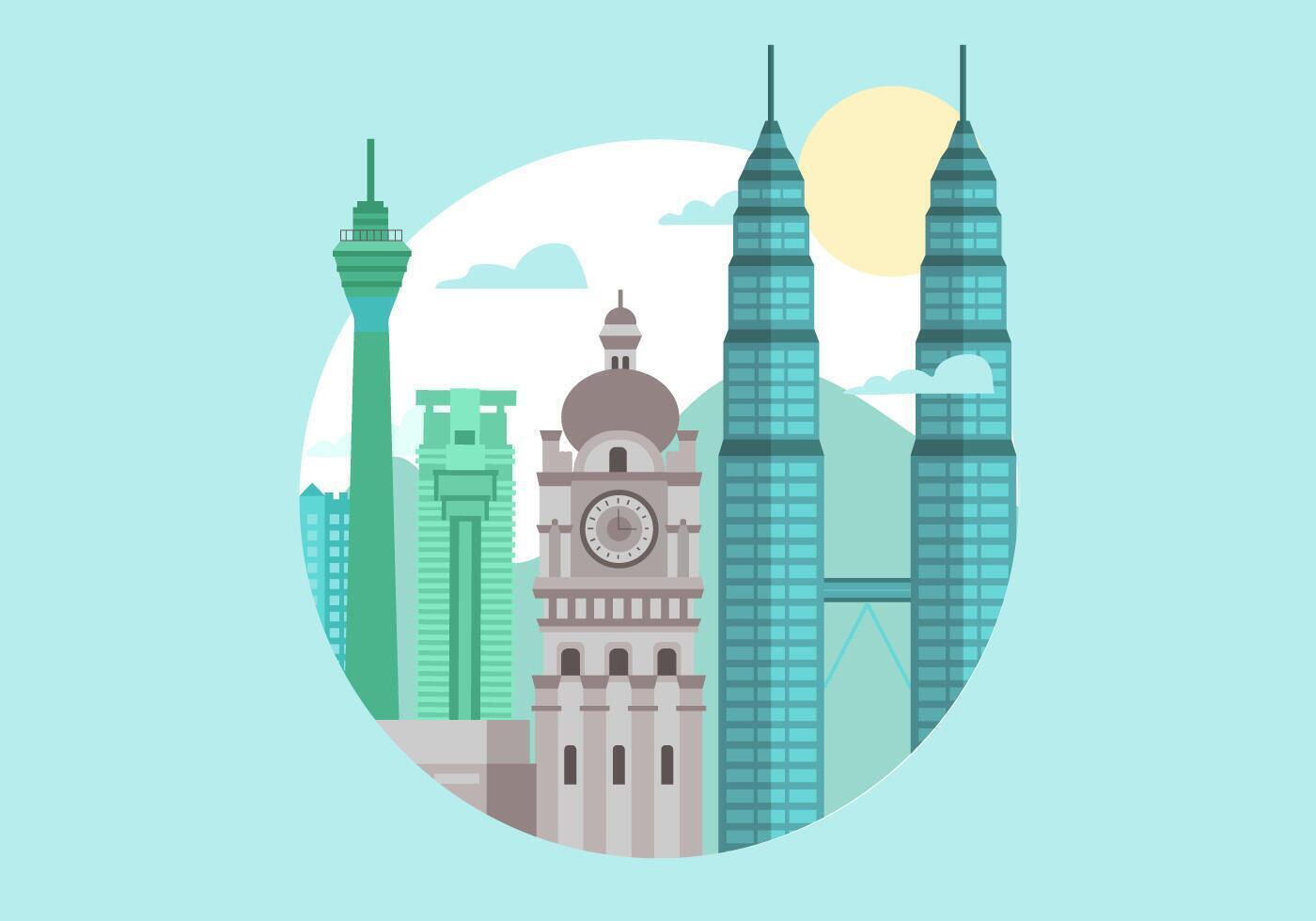 Malasia Kuala Lumpur Landmark ilustración vectorial plana vector