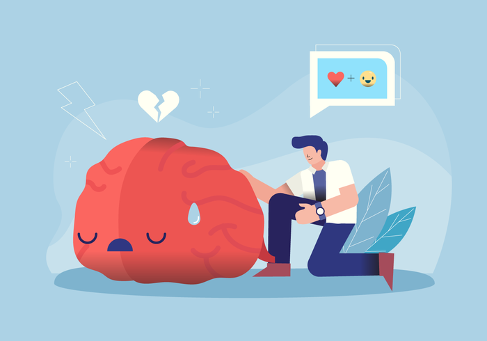 El doctor Caring Brain Character para la salud mental Vector Illustration