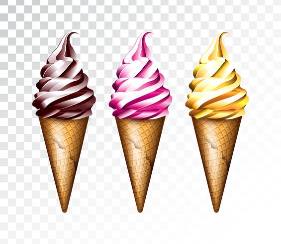 Conos de helado aislados en fondo transparente vector