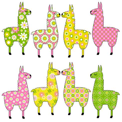 cute llamas with floral patterns vector