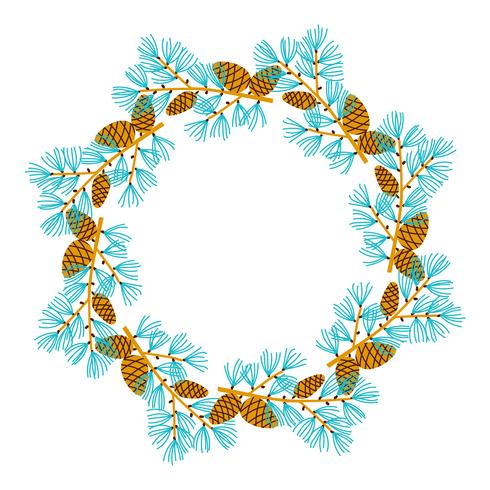 Coniferous branches in the form of a round frame. vector