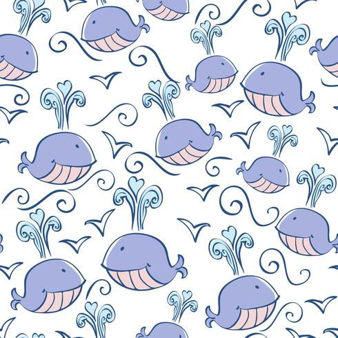 seamless pattern with doodle whales vector