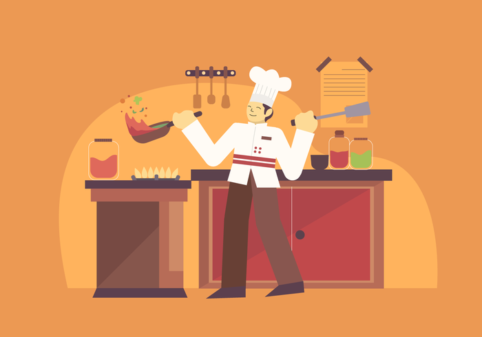 Professional Chef Cooking Vector Character Illustration