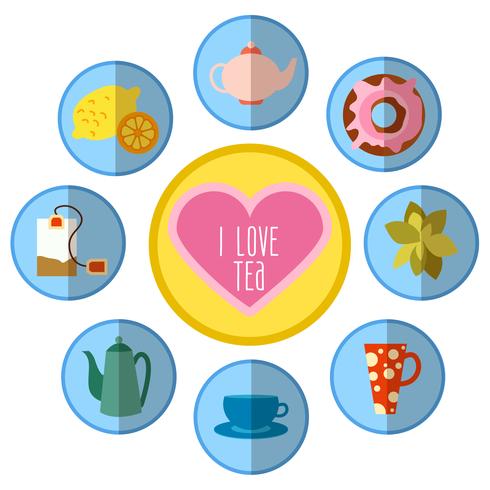 icon set with tea in flat style vector