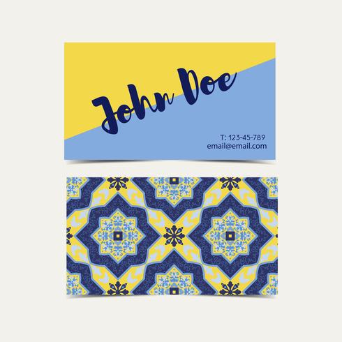 Business card  Portuguese azulejos.  vector