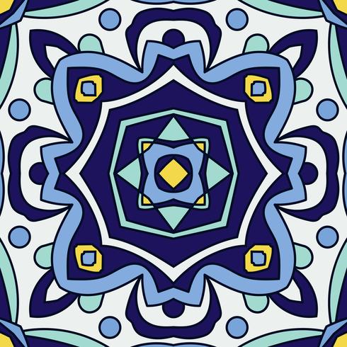 Blue ornament traditional Portuguese azulejos. Oriental seamless pattern  vector