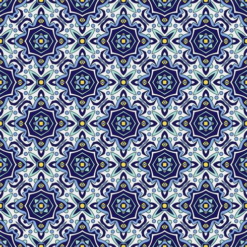 Blue ornament traditional Portuguese azulejos. Oriental seamless pattern  vector