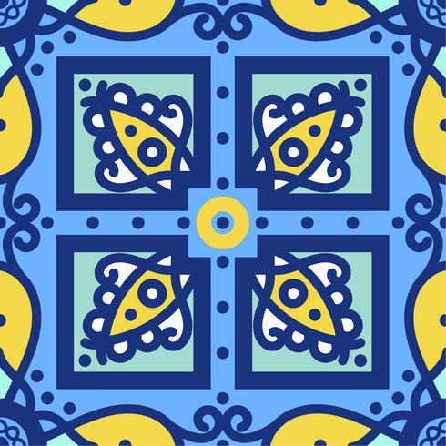Blue ornament traditional Portuguese azulejos. Oriental seamless pattern  vector