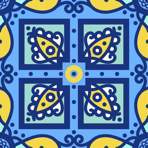 Blue ornament traditional Portuguese azulejos. Oriental seamless pattern  vector