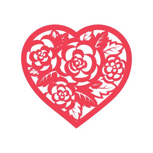 Template heart with roses for laser cutting. vector