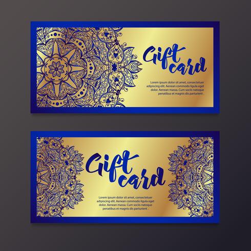 Rich gold gift certificates in the Indian style. vector