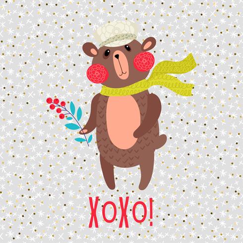 Christmas teddy bear greeting card vector
