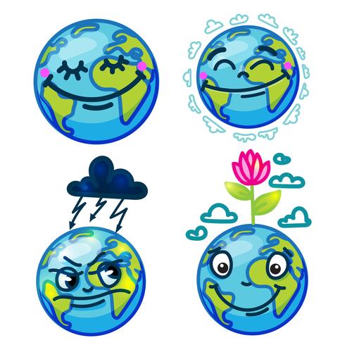set of cute cartoon globes with emotions vector